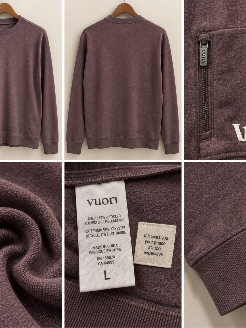 Vuori Men's Crewneck Sweatshirt in Plum Heather